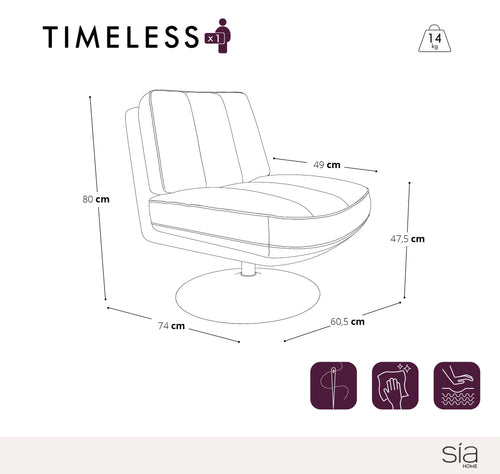 Sia Home - Fauteuil TIMELESS - Fluweel met structuur - Mosterd - 60.5cm