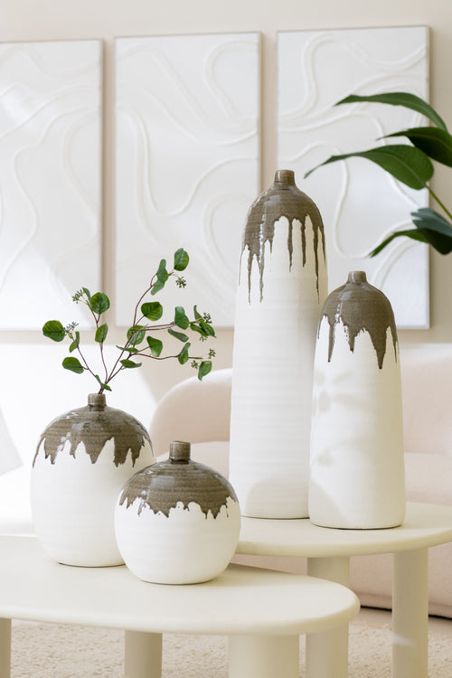 J-Line vaas Olea Fles - olijfgroen/wit - small - 47 cm hoog - vtwonen shop