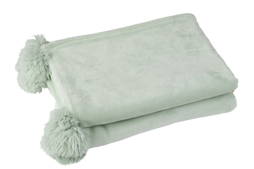 J-Line plaid Pompom - polyester - lichtgroen - 170 x 130 cm