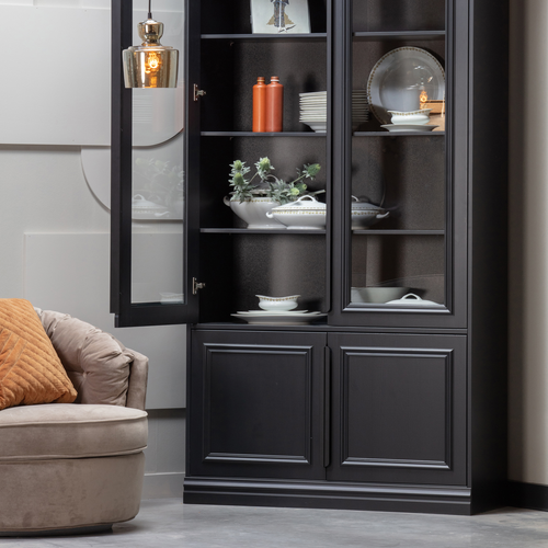 WOOOD vitrinekast Organize - Grenen - Zwart - 215x110x44 - vtwonen shop