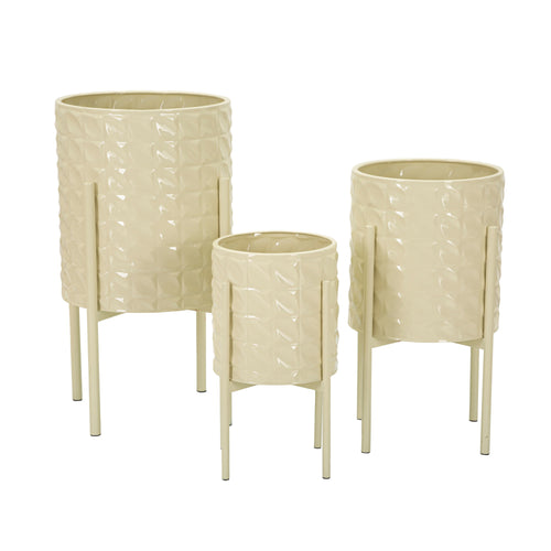 Set van 3 gekleurde metalen plantenpotten