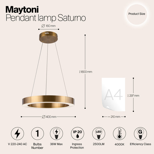 Maytoni - Hanglamp Saturno - Messing - Ø40 - vtwonen shop