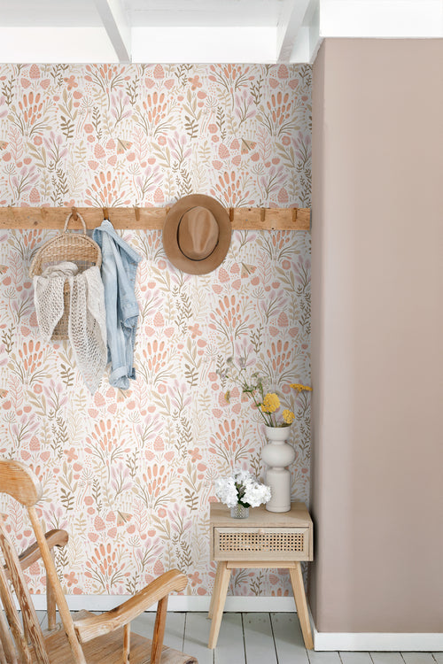 ESTAhome behang bladeren en bloemen wit en oranje - 50 x 900 cm - 131388 - vtwonen shop