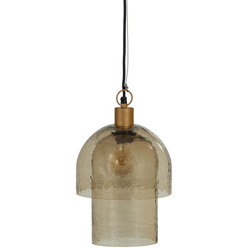 WOOOD hanglamp dubbele kap Gigi - Gehamerd Glas - Naturel - 31x22x22 - vtwonen shop