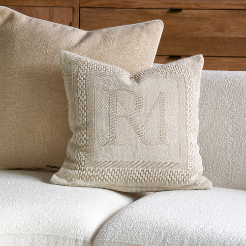 Rivièra Maison Monogram Jacquard PillowCover 50x50 - Katoen - Flax / Wit - vtwonen shop