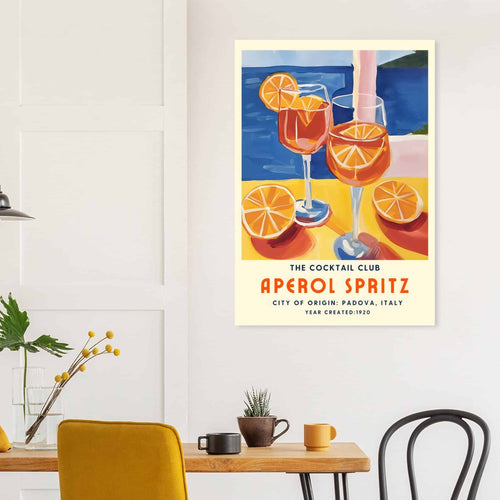 Artfulprints Poster met Lijst Aperol Spritz - The cocktail club I   - A4 21x29.7 cm - Meerkleurig