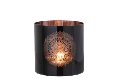 J-Line windlicht Boho - glas - zwart/koper - large - vtwonen shop