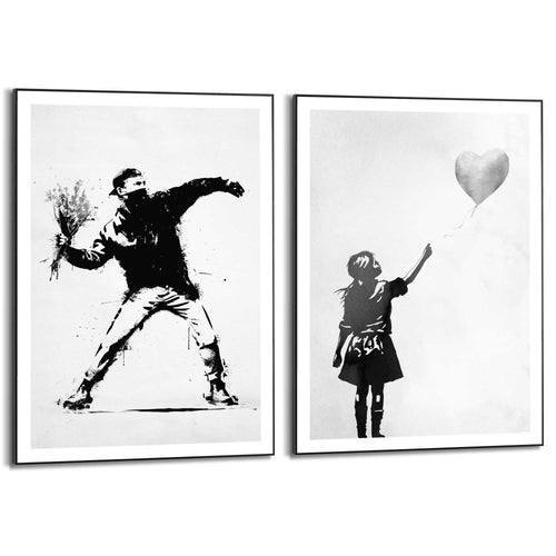 Reinders Street Art Banksy schilderijen set -  zwart - kantoor - 70x50cm