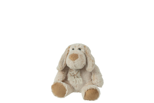 J-Line knuffel Hond + Sjaal Zittend - polyester - beige/bruin - small