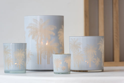 J-Line windlicht Palmbomen - glas - blauw/goud - extra large