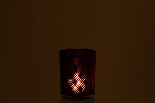 J-Line theelichthouder Ruit - glas - donkerpaars - medium - 2 stuks