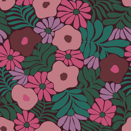 ESTAhome behang bloemen in Matisse stijl groen, roze en paars - 50 x 900 cm - 131137 - vtwonen shop