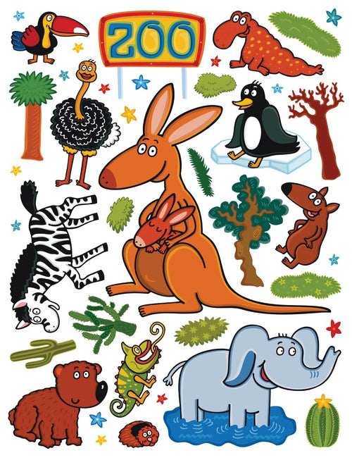 Sanders & Sanders muursticker dierentuin dieren groen, bruin en blauw - 85 x 65 cm - 600245