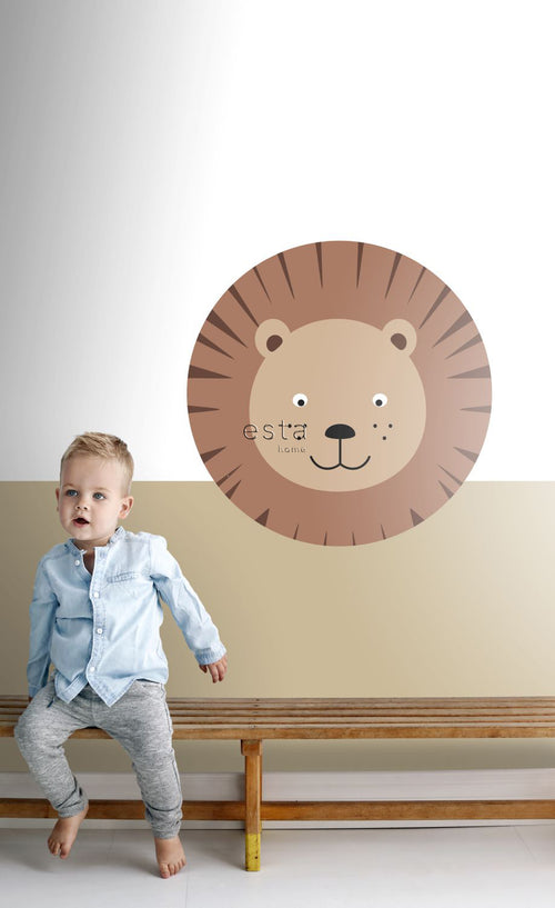 ESTAhome zelfklevende behangcirkel dierenkoppen bruin en beige - Ø 70 cm - 158975