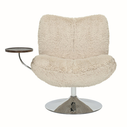 DÉJA Living Draaifauteuil Morten - Taupe Fluffy/Chrome - Incl. Tafeltje - vtwonen shop