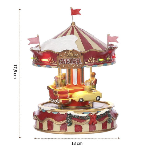 Luville Little Carousel - Kerstdorp Miniatuur Draaimolen met Verlichting - Kerstversiering voor Binnen - Guirlande op Batterijen - Kerstslingers