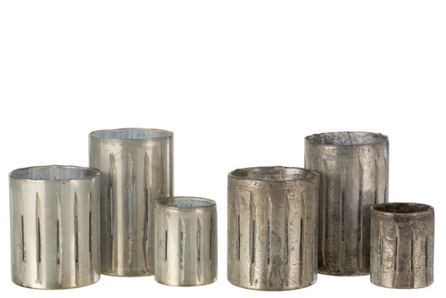 J-Line windlicht Streep - glas - blauw - large - 2 stuks - vtwonen shop