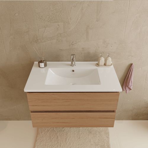 LOMAZOO badmeubelset Verona - met hoge kast & witte wastafel - licht eiken - 80 cm