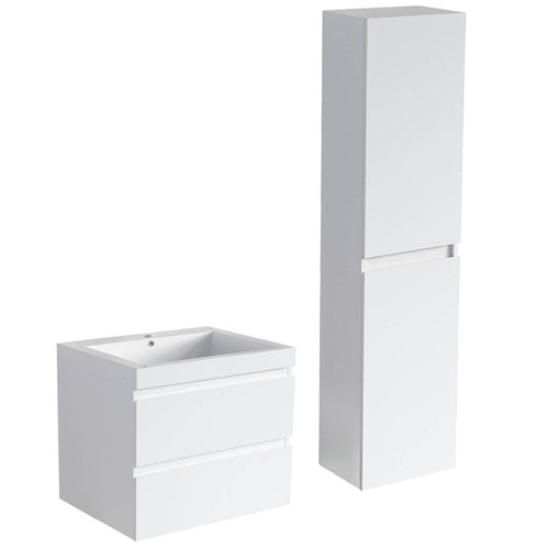 LOMAZOO badmeubelset Avalon - met hoge kast - glanzend wit - 60 cm