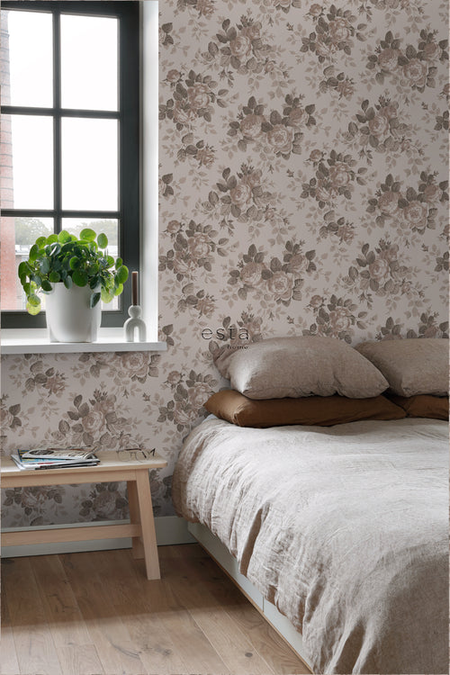 ESTAhome behang vintage bloemen oudroze - 50 x 900 cm - 139404