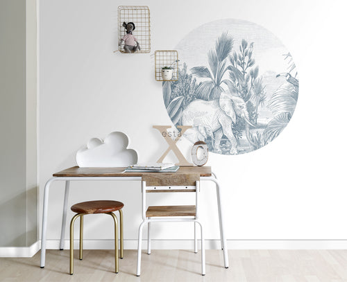 ESTAhome zelfklevende behangcirkel jungle-motief blauw - Ø 70 cm - 159078