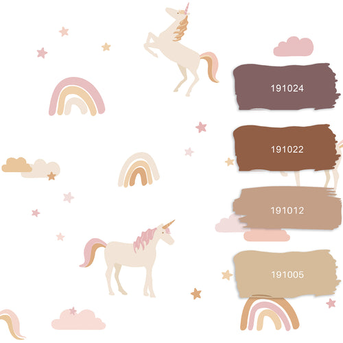 ESTAhome behang unicorns wit, zacht roze en okergeel - 53 cm x 10.05 m - 139581
