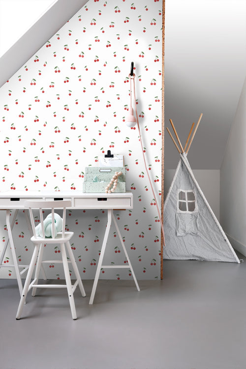 ESTAhome behang kersen wit en rood - 50 x 900 cm - 131652
