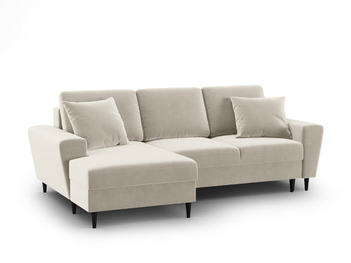 Cosmopolitan Design Uitklapbare hoekbank links met opbergdoos Kyoto 4-zits, flueel lichtbeige - 145x241x88cm