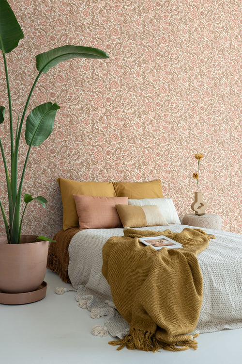 ESTAhome behang vintage bloemen bruin en terracotta roze - 50 x 900 cm - 131496 - vtwonen shop