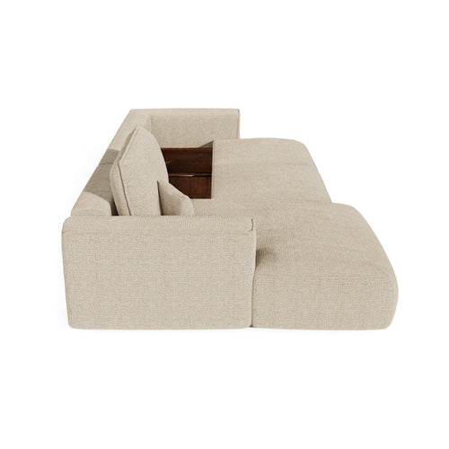 Premium Interiors - Linkshoekbank met slaapfunctie en opbergruimte COMO - zacht aanvoelende geweven stof beige 297cm
