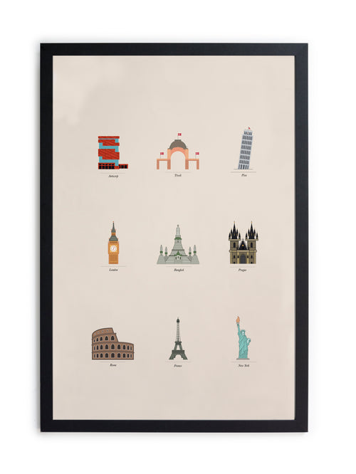 Zwarte lijst met kader 40x30 beroemde gebouwen - vtwonen shop