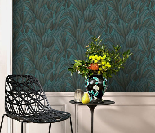 Erismann behang bladeren blauw en bruin - 53 cm x 10.05 m - 661567 - vtwonen shop