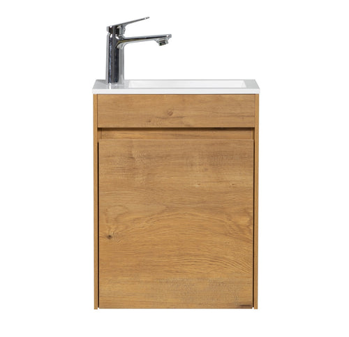 Badplaats Toiletmeubel Sinta 40 x 22 cm – Eiken – Fonteinmeubel met Witte Wastafel