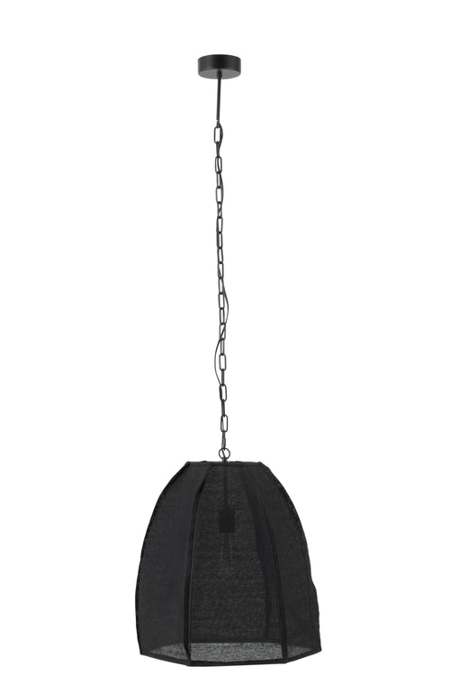 J-Line hanglamp Peer - linnen/ijzer - zwart - small