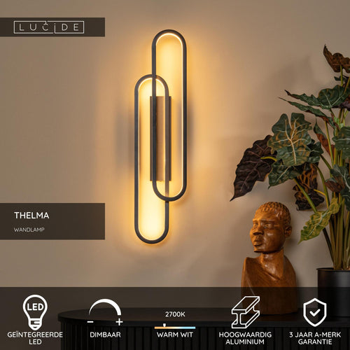Lucide wandlamp THELMA - Geïntegreerde LED - Zwart