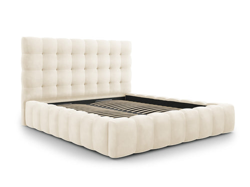 Cosmopolitan Design Opbergbed met hoofdeinde Bali 180x200cm, flueel, lichtbeige - 230x205x125cm