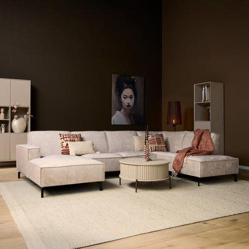 Mysofa Loungebank Floris - Beige Stof - 345x210x82cm