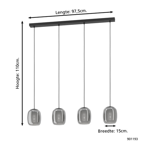 EGLO hanglamp Ciampino - e27 - 97,5 cm - zwart/grijs - glas - vtwonen shop
