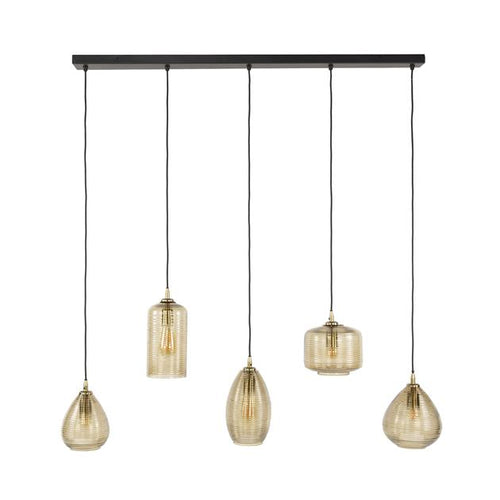 Giga Meubel Hanglamp Stripe Glass - Bruin - 5-Lichts - 126x20x150cm - vtwonen shop