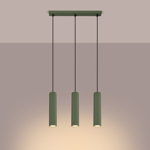 Sollux Lighting Hanglamp KARBON 3L olijfgroen - 45x6,5x98cm