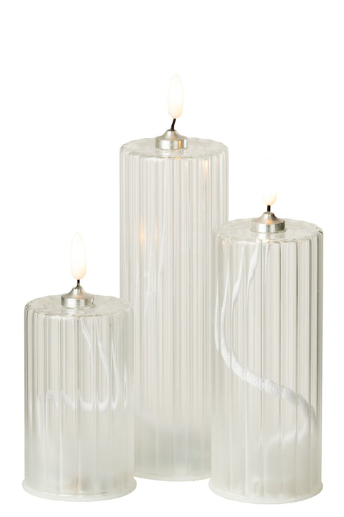 J-Line kaars Strepen - glas - transparant - large - LED