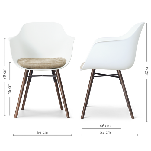 Nolon Nena-Liz eetkamerstoel wit met nougatbruin zitkussen - walnoot houten onderstel