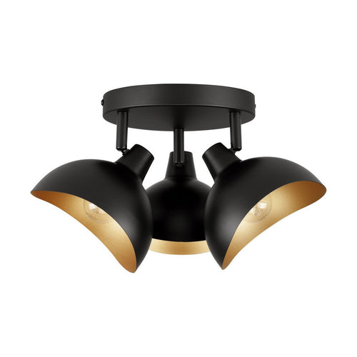 Nova Luce GETI Plafondlamp met meerdere armen, halfverzonken, matzwart, goudkleurig, E14 fitting, 3x5W