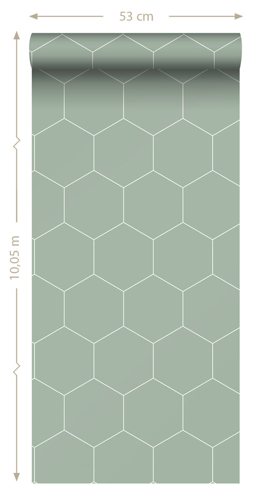 ESTAhome behang hexagon vergrijsd groen en wit - 0,53 x 10,05 m - 139227 - vtwonen shop