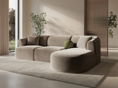 Cosmopolitan Design Modulaire hoekbank rechts Campi 4-zits, flueel donkerbeige - 156x256x70cm