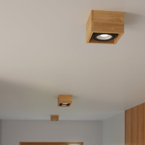 Sollux Lighting Plafondlamp QUATRO 1 natuurlijk hout - 14x14x10cm