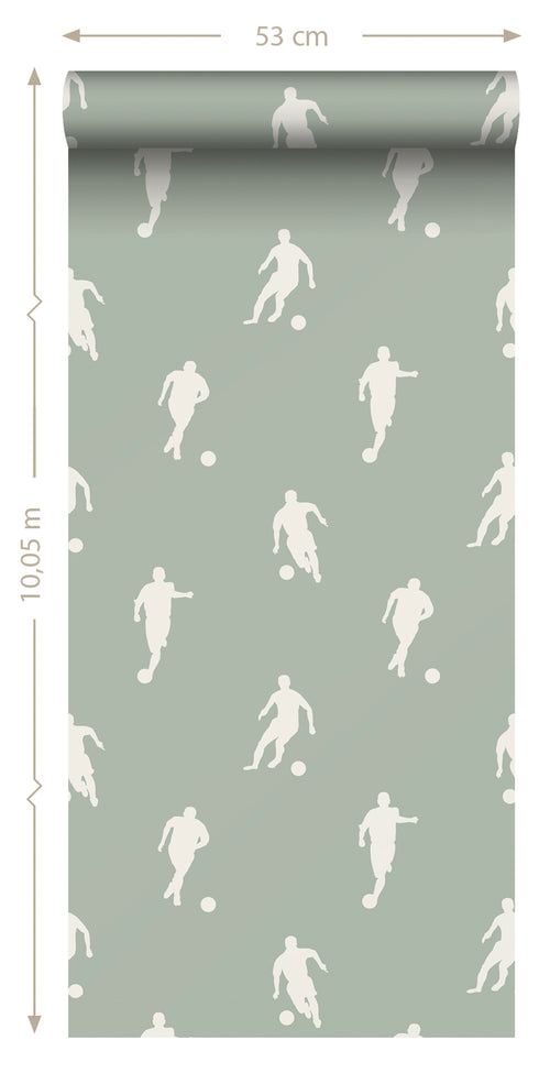 ESTAhome behang voetbalspelers vergrijsd mintgroen - 53 cm x 10.05 m - 139505