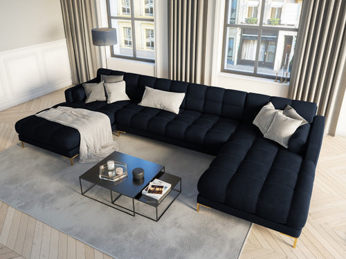 Cosmopolitan Design Panoramische bank Bali 7-zits, flueel, donkerblauw - 185x383x75cm