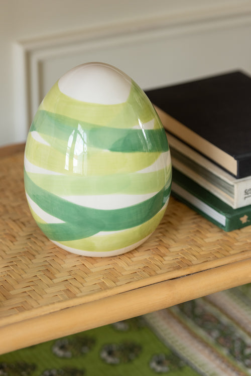 J-Line decoratie Ei Lijnen Dolomiet - keramiek - groen - small - 2 st.