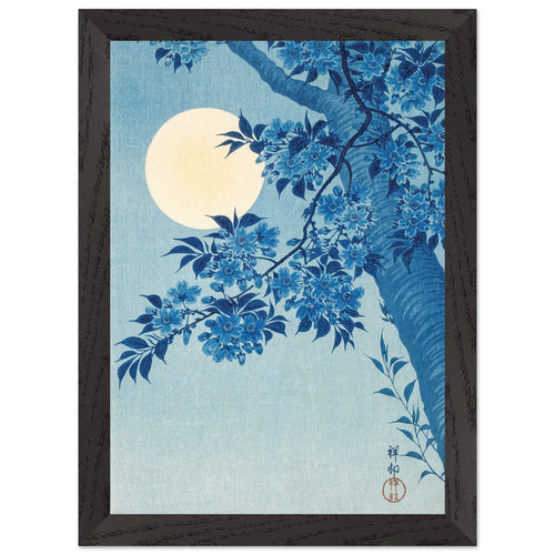 Artfulprints Poster met Lijst Ohara Koson - Blossoming cherry on a moonlit night   - A4 21x29.7 cm - Meerkleurig